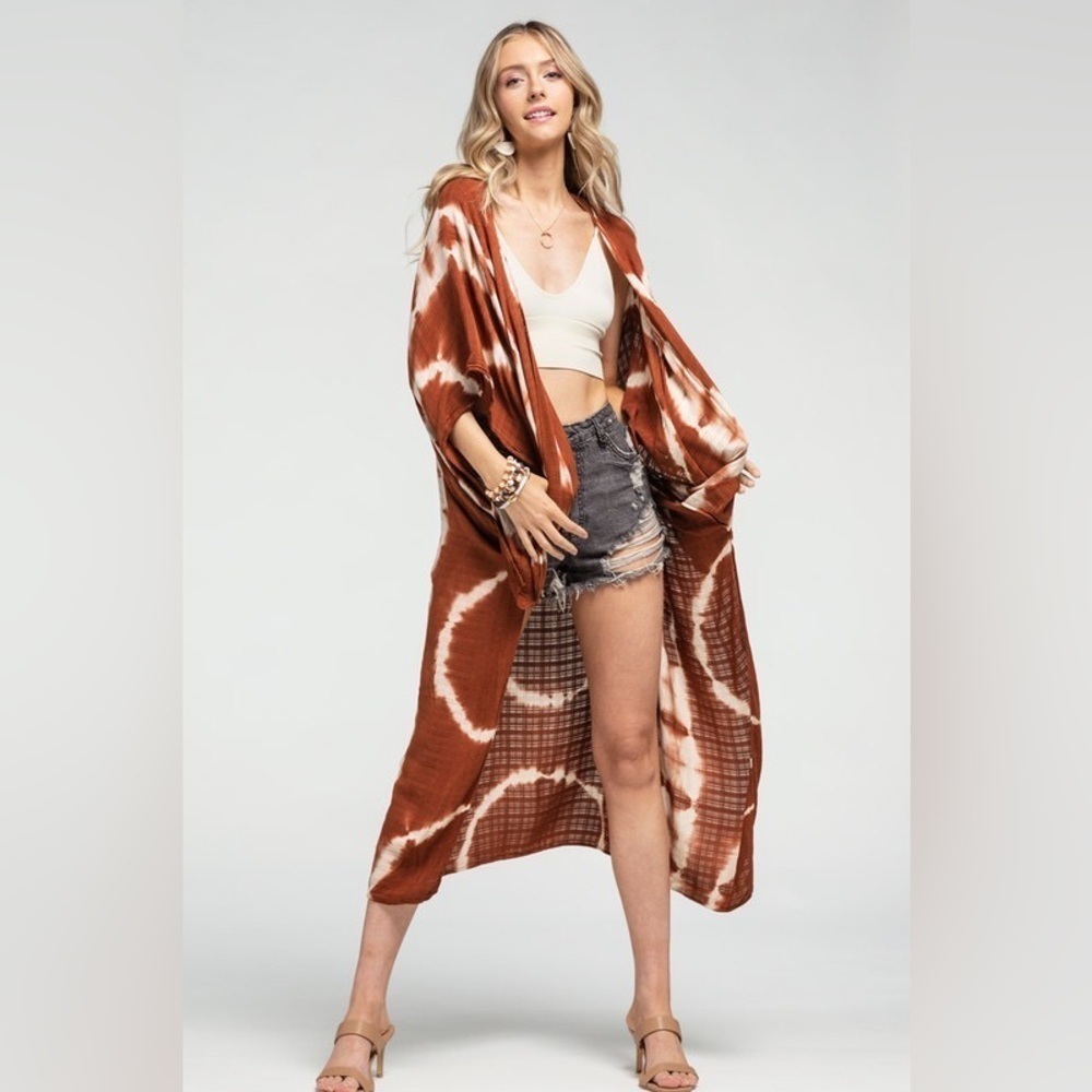 Blue Tie Dye Bohemian Kimono Bohemian with Crochet Accent Kimono Robe
